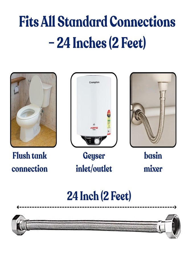 CreativeBuzz Heavy 304 Stainless Steel Connection Pipe for geyser connection pipe for wash basin hose pipe (Chrome, 24 Inch) - Pack of 2 - Image 2